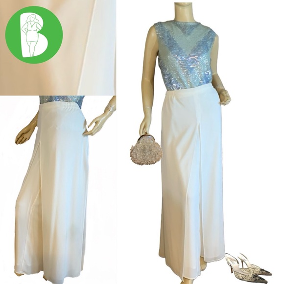 J.R. NITES A VINTAGE CREAM SPLIT LEG CHIFFON EVENING WEAR TROUSERS NWT (20W) - Picture 1 of 15